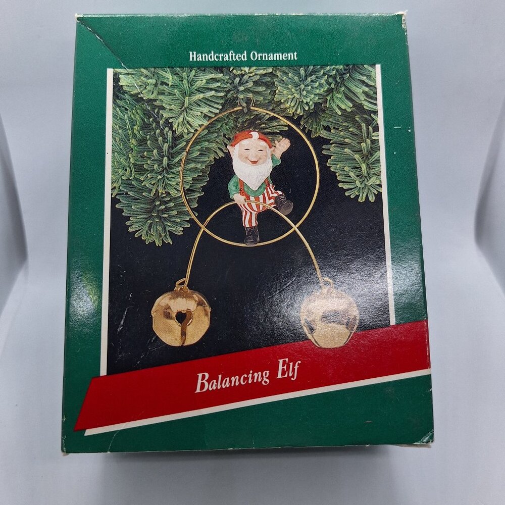 Vintage 1989 Handcrafted Ornament‎ Hallmark Keepsake Balancing Elf In Box